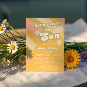 Invitación Fiesta de Bebé Retro Groovy Sol Niño