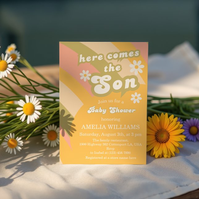 Invitación Fiesta de Bebé Retro Groovy Sol Niño (Subido por el creador)