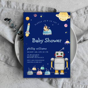 Invitación Fiesta de Bebé Robot Juguete de Aventura Espacio E