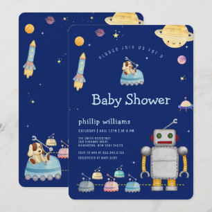 Invitación Fiesta de Bebé Robot Juguete de Aventura Espacio E