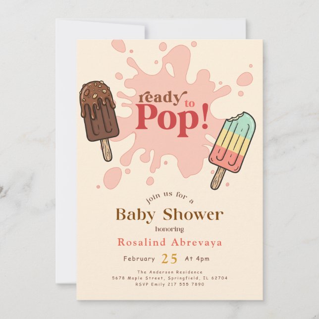 Invitación Fiesta de Bebé Rocket Pop Summer Watercolor Popsic (Anverso)