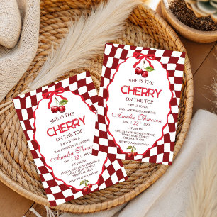 Invitación Fiesta de Bebé Roja Retro Es la Cereza en la Parte