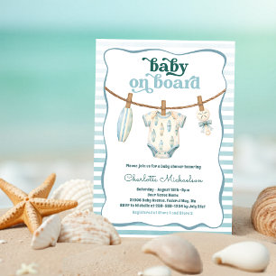 Invitación Fiesta de Bebé Ropa de Cuerda de Surf Baby on Boar