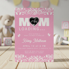 Invitación Fiesta de Bebé Rosa Cargando Foto de Ultrasonido d