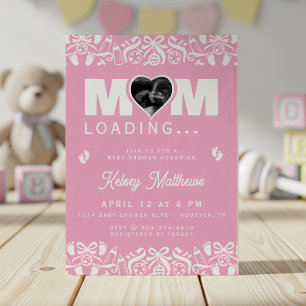 Invitación Fiesta de Bebé Rosa Cargando Foto de Ultrasonido d