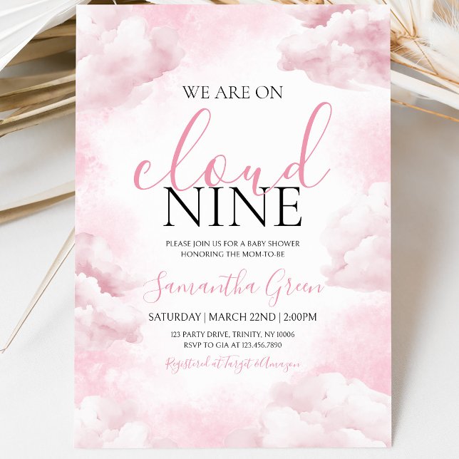 Invitación Fiesta de Bebé Rosa en la Nube 9 (Subido por el creador)