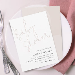 Invitación Fiesta de Bebé Rosa Escritura Minimalista Moderna