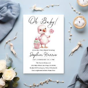 Invitación Fiesta de bebé rosa para la pequeña niña