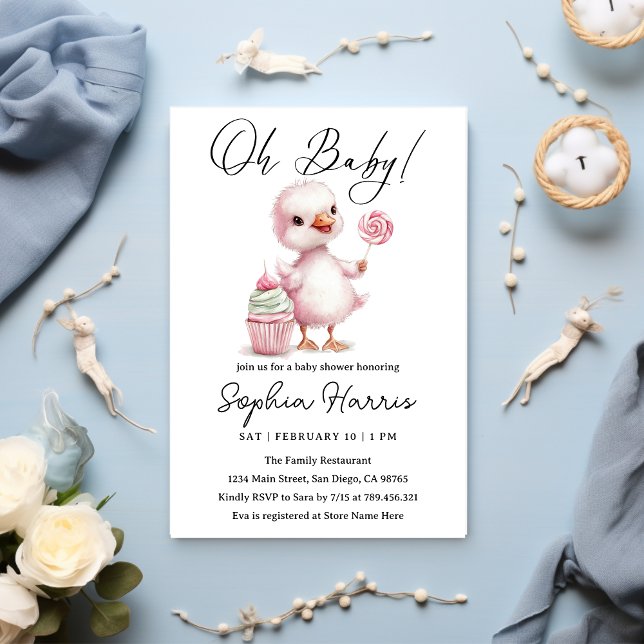 Invitación Fiesta de bebé rosa para la pequeña niña (Subido por el creador)
