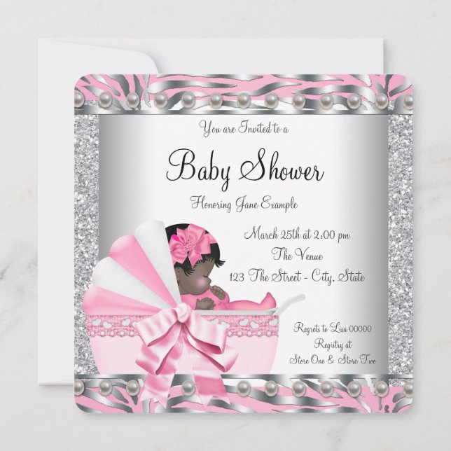 Invitación Fiesta de Bebé Rosa y Gris (Reverso)