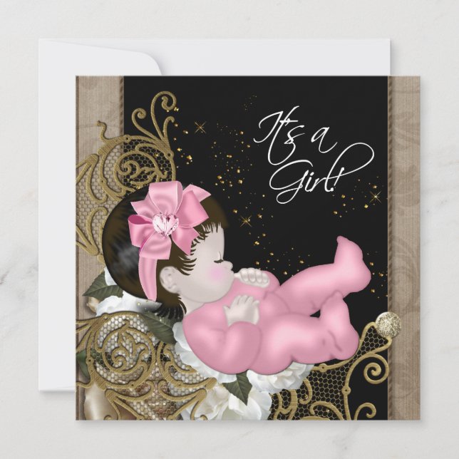 Invitación Fiesta de Bebé Rosa y Marrón (Anverso)