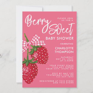 Invitación Fiesta de bebé rosa y rojo dulce de fresa