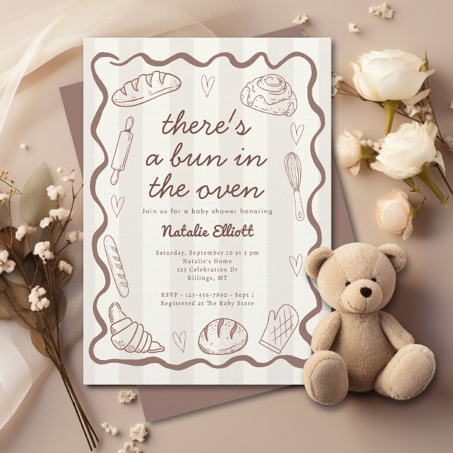 Invitación Fiesta de Bebé Rústica con Bun In The Oven Neutra  (Subido por el creador)