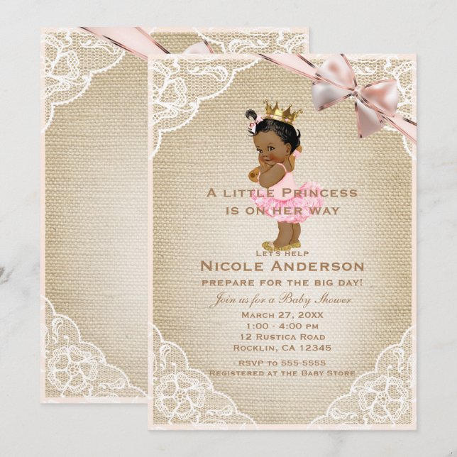 Invitación Fiesta de bebé rústica de niña princesa étnica vin (Anverso / Reverso)