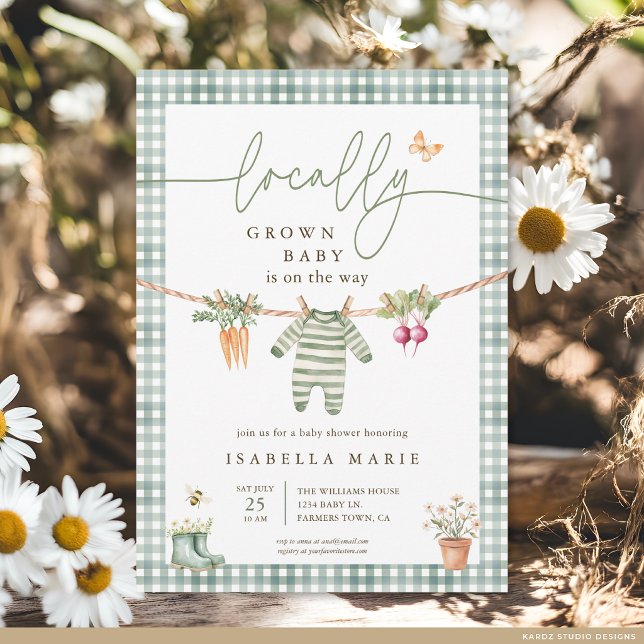 Invitación Fiesta de Bebé Rústica y Localmente Inspirada sin  (The front of the baby shower invite is shown at 5x7-inch size. Choose paper, + corner style.)