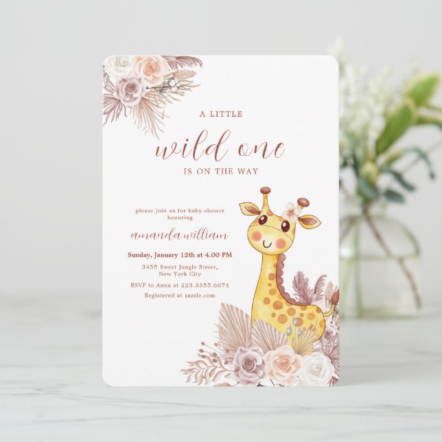 Invitación Fiesta de Bebé Safari de Flores Boho en la Natural (Anverso de pie)