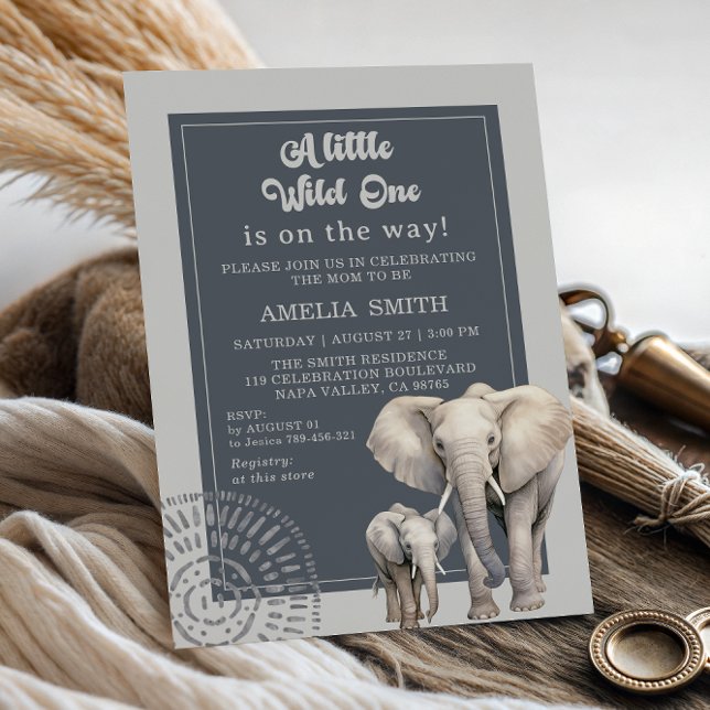 Invitación Fiesta de Bebé Safari Elefante Salvaje Uno (Subido por el creador)