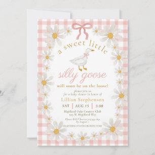 Invitación Fiesta de Bebé Silly Goose Pink Bow Daisy Gingham