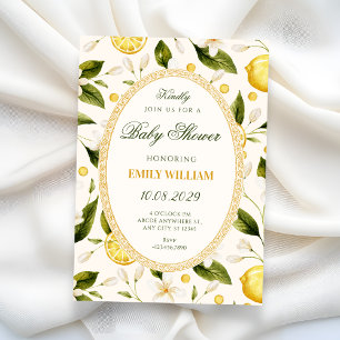 Invitación Fiesta de bebé sin fisuras de limón floral amarill