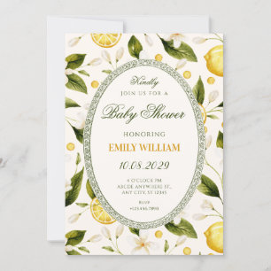 Invitación Fiesta de bebé sin fisuras de limón floral amarill