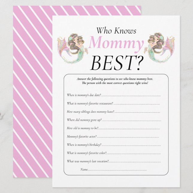 Invitación Fiesta de bebé sirena bajo el mar (Anverso / Reverso)