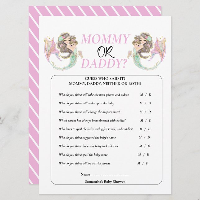 Invitación Fiesta de bebé sirena bajo el mar (Anverso / Reverso)