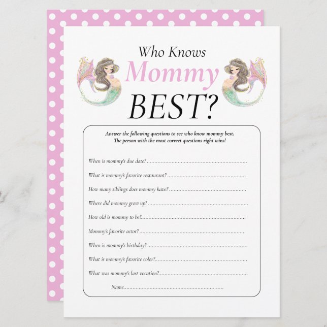 Invitación Fiesta de bebé sirena bajo el mar (Anverso / Reverso)