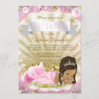 Invitación Fiesta de bebé sirena étnica rosa y dorada