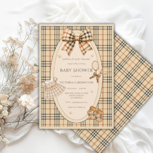 Invitación Fiesta de Bebé Sirviendo Amor de Cuadros Marrones 