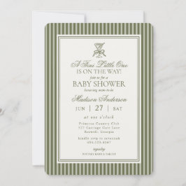 Invitación Fiesta de Bebé Striped Baby Shower Olive Martini T