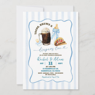 Invitación Fiesta de Bebé Stripes Blue Tacos Brews y Bebés