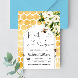 Invitación Fiesta de Bebé Tema Abeja de Miel Padres a Ser
