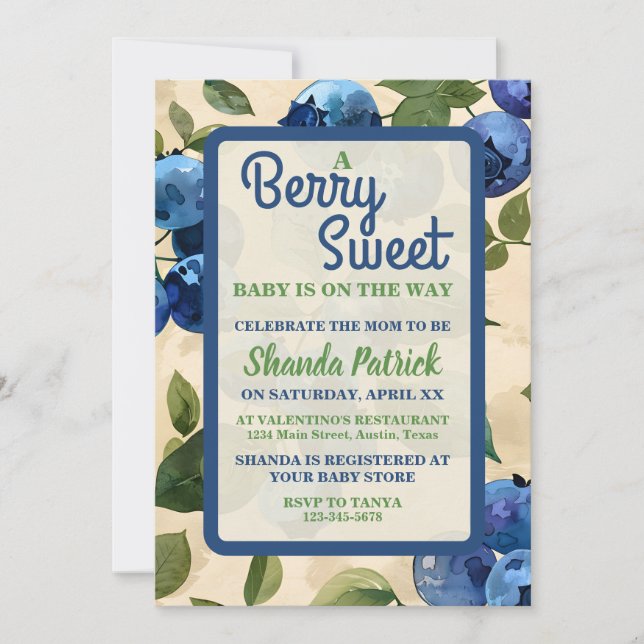 Invitación Fiesta de Bebé Tema Arándano Dulce (Anverso)