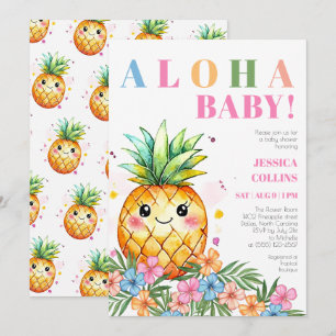 Invitación Fiesta de Bebé Tropical de Verano Piña Rosa Aloha