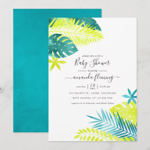 Invitación Fiesta de bebé tropical turquesa y limón