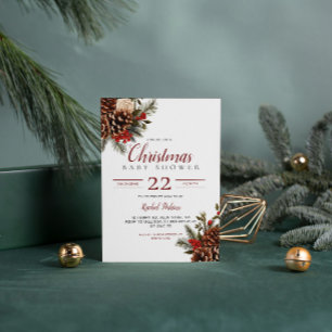 Invitación Fiesta de Bebé Unisex Bayas de Piña de Navidad
