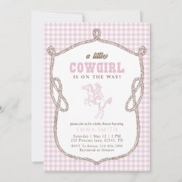 Invitación Fiesta de Bebé Vaquera con Cuadros Rosas Vintage P