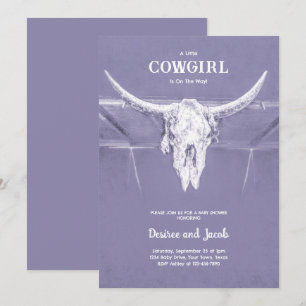 Invitación Fiesta de Bebé Vaquera Morado Oeste Campestre