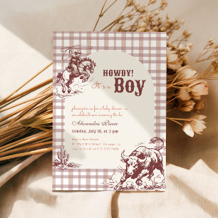 Invitación Fiesta de Bebé Vaquera Occidental de Cuadros Escoc