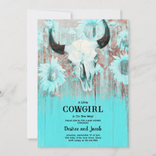 Invitación Fiesta de Bebé Vaquera Occidental Floral Teal