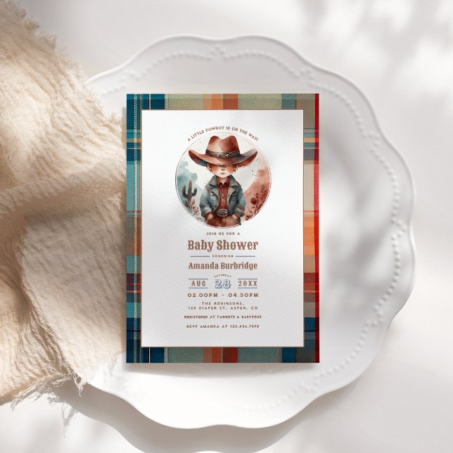 Invitación Fiesta de Bebé Vaquera Occidental Rústica de Mouss (Mocha Mousse Rustic Western Cowboy Baby Shower Invitation)