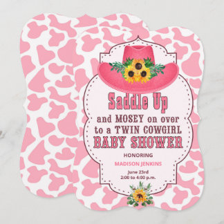 Invitación Fiesta de Bebé Vaqueras del Oeste Rosadas para Gem