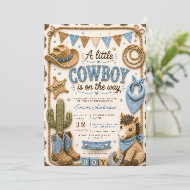 Invitación Fiesta de Bebé Vaquero (Anverso de pie)