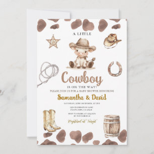 Invitación Fiesta de Bebé Vaquero con Patrón de Vaca en Camin
