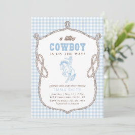 Invitación Fiesta de Bebé Vaquero de Cuadros Azules Vintage P