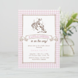 Invitación Fiesta de Bebé Vaquero de Cuadros Rosas Salvaje Oe