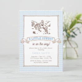 Invitación Fiesta de Bebé Vaquero de Gingham Azul Oeste Salva