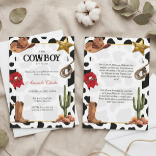 Invitación Fiesta de Bebé Vaquero en Blanco y Negro