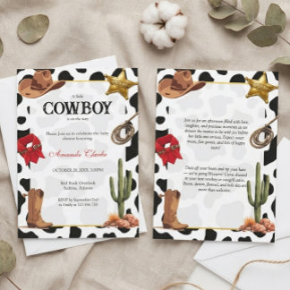 Invitación Fiesta de Bebé Vaquero en Blanco y Negro