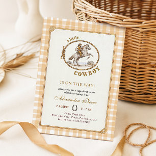 Invitación Fiesta de Bebé Vaquero Pequeño a la Antigua con Cu
